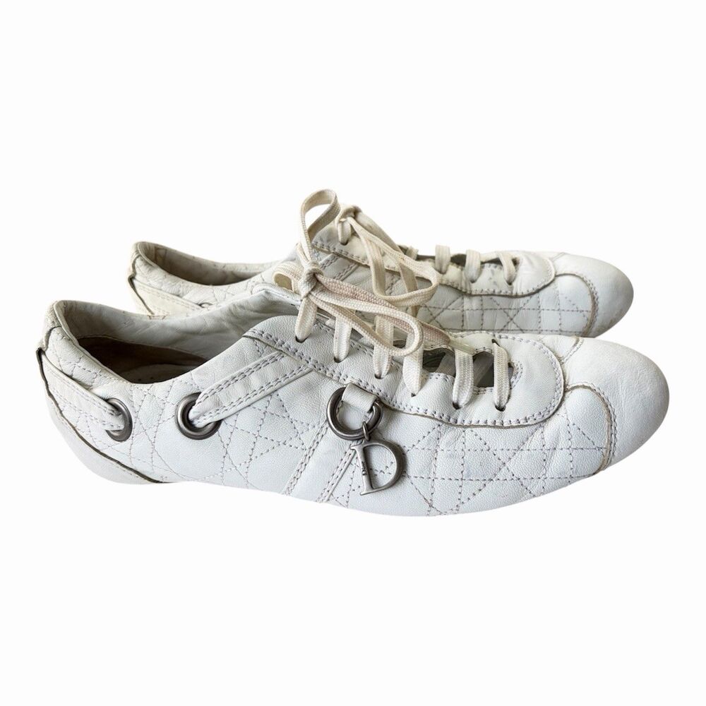 Vintage Christian Dior Cannage White Leather Sneakers D Charm Womens 40.5 /10.5